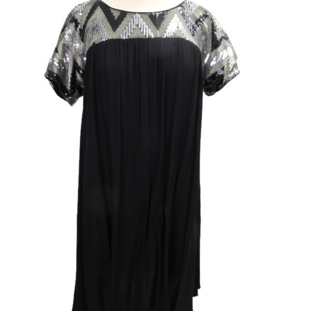 Ella Moss Dress L Black Sequin Top Short Sleeves